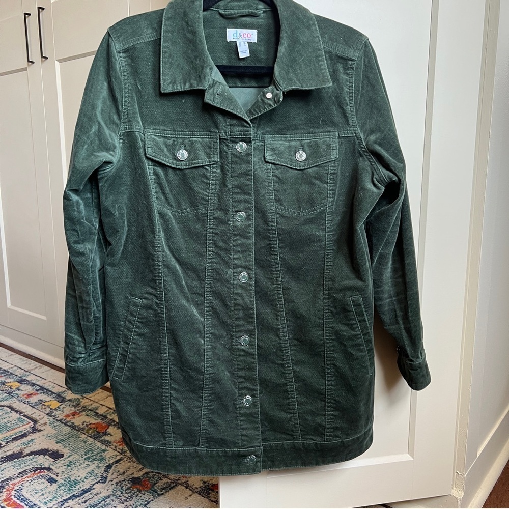 Denim & Co. Stretch Velveteen Long Jacket Dark Green medium